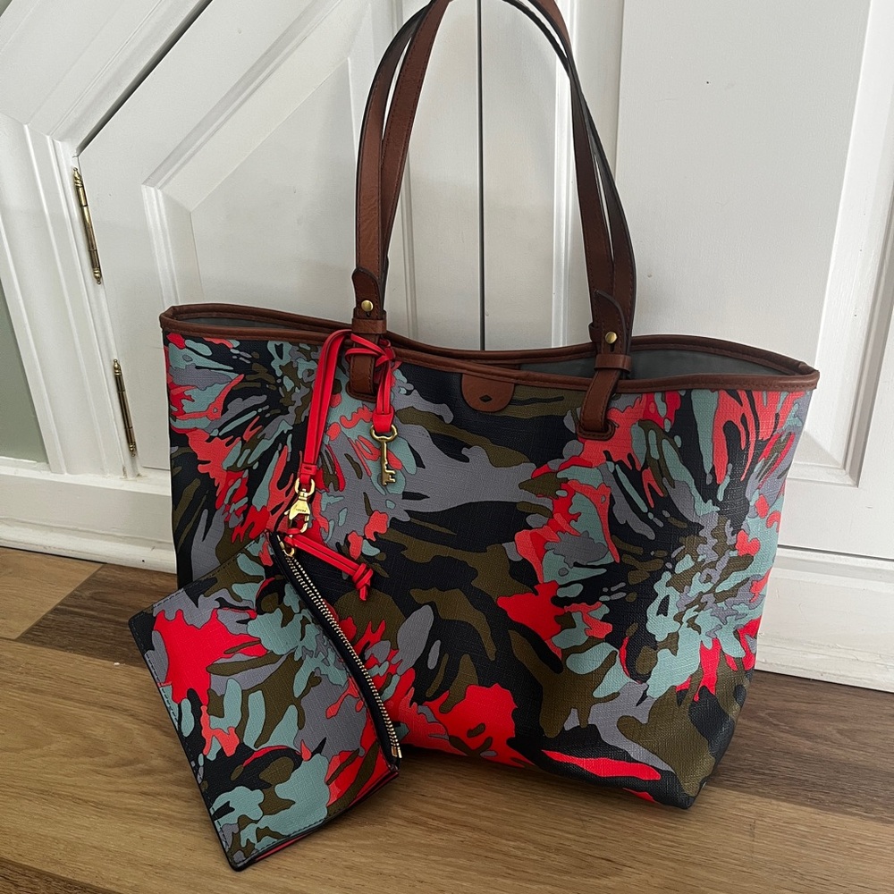Fossil Floral Purse / Tote with Pouch